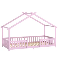 AIYAPLAY Wooden Kids House Single Bed Frame, Solid Pine Wood Toddler Bed with Dual Guardrails for Children, Boys, Girls, Pink(m-1)