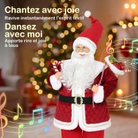 HOMCOM Père Noël Animé Grandeur Nature 120 cm, Décoration Musicale Chantante à Tête Mobile, Activation Sonore, Tactile, Rouge(m-4)