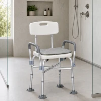 HOMCOM Tabouret de Douche Réglable en Hauteur à 5 Niveaux, Chaise de Douche, Accoudoirs Rembourrés et Coussin Amovible, Gris(m-8)