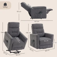 HOMCOM Fauteuil relax avec aide électrique au lever, massage & chaleur, fauteuil chenille à ressorts ensachés, gris foncé(m-3)