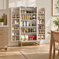 HOMCOM 119.5 cm Kitchen Cupboard, Freestanding Kitchen Cabinet with Double Doors, 5 Tiers, 12 Spice Racks, White(m-8)