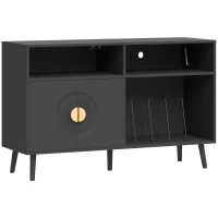 HOMCOM Record Player Stand, Vinyl Record Holder with Storage Holds Up to 300 Albums with Flip-Top Compartment, Black(m-1)