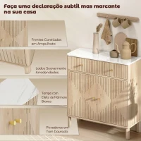 HOMCOM Aparador com 2 Portas e 2 Gavetas, Aparador Moderno para Sala com Prateleira Ajustável e Tampo Efeito Mármore, 77x30x80 cm, Carvalho(m-4)