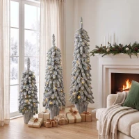 HOMCOM Conjunto com 3 Árvores de Natal Artificiais com Neve Pré-iluminadas com Pontas em PVC e LEDs Branco Quente(m-6)
