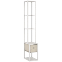 HOMCOM Floor Lamp with Shelves, LED Column Modern Standing Lamp with Fabric Drawer, Adjustable Brightness, Foot Switch for Living Room, Bedroom, Office, White
