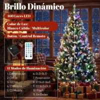 HOMCOM Árbol de Navidad Nevado 210 cm con 400 LED 11 Modos Mando a Distancia 1253 Puntas 44 Piñas y 44 Bayas Verde(m-9)