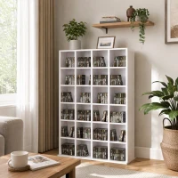 HOMCOM Estantería para 456 CDs y 336 DVDs con 24 Compartimentos Estantes Ajustables para Salón Oficina 89x20x130,5 cm Blanco(m-8)