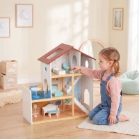 AIYAPLAY Kids Wooden Dolls House, 3-Story Dollhouse with 5 Rooms and 11 Accessories, Pretend Play Gift for Ages 3+, White(m-2)
