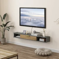 HOMCOM 140 cm Floating TV Stand with Storage - Charcoal Grey(m-2)