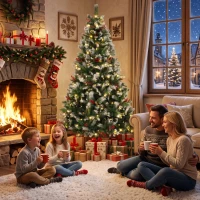 HOMCOM Albero di Natale Innevato 210cm, 400 Luci LED a 2 Colori, Telecomando, 11 Modalità, 1253 Rami, Pigne, Bacche Rosse(m-8)