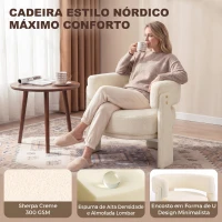 HOMCOM Poltrona em Tecido Bouclé com Almofada Lombar Assento Profundo Acolchoado e Braços Branco-Creme(m-4)