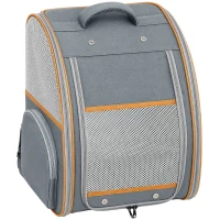 PawHut Pet Backpack Carrier, Foldable Pet Carrier Backpack for Mini Dogs Cats Up to 5 kg, with Mesh Window, Grey(m-1)