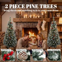 HOMCOM 4ft Pre-Lit Slim Artificial Christmas Tree Set of 2, with 100 Dual-Colour LED Lights, 140 Frosted Branch Tips(m-4)