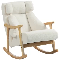 HOMCOM Mecedora Tapizada de Borreguito con Reposacabezas Ajustable y Patas de Madera 65x98x88 cm Crema(m-1)