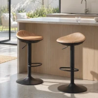 HOMCOM Lot de 2 tabourets de bar, chaises de bar réglables en hauteur avec repose-pieds, pivotant 360°, base en acier, chêne(m-10)