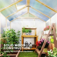 Outsunny 6.6 x 6ft Polycarbonate Greenhouse, Walk-in Wooden Greenhouse with Lockable Door and Window, Garden Plants Grow House, Brown(m-16)
