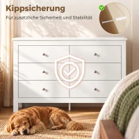 HOMCOM Ladekast met 6 Laden, Dressoir met Soepel Lopende Ladegeleiders voor Slaapkamer, Woonkamer of Hal, 118 x 39,5 x 75,5 cm, Wit(m-5)
