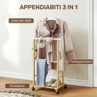 HOMCOM Appendiabiti da Terra con Ruote, Barre, Mensola, in Bambù, Design Nordico, 47x33.7x105.5 cm, Color Legno(m-4)