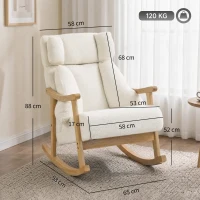 HOMCOM Mecedora Tapizada de Borreguito con Reposacabezas Ajustable y Patas de Madera 65x98x88 cm Crema(m-3)