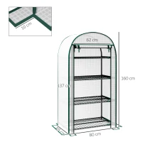 Outsunny Seră de Grădină Verticală cu 4 Rafturi din Metal și Acoperire din PE, 80x49x160 cm, Albă(m-3)