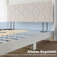 HOMCOM Testiera Letto Imbottita con Motivo a Diamante in Ciniglia, 160x73 cm, Bianco(m-3)