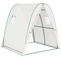 Outsunny Polytunnel Greenhouse with Sandbags, Walk-In Tunnel Green House with 2 Doors and Screen Windows, 1.8 x 1.8 x 2m, White(m-1)