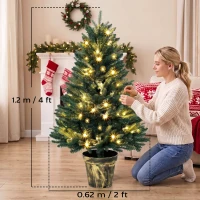 HOMCOM Realistic Xmas Tree, 4ft Prelit Artificial Christmas Tree with 80 Lights, Green(m-3)