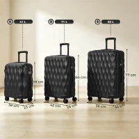 HOMCOM 3-Piece Suitcase Set, Hard Shell Carry On & Checked Luggage Set with TSA Lock, 20/24/28 Inch, Black(m-3)
