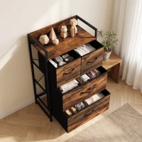 HOMCOM Rustic Chest of Four Fabric Drawers - Rustic Brown(m-8)