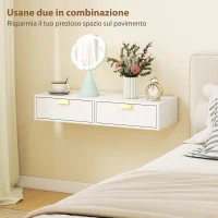 HOMCOM Set di 2 Comodini Camera da Letto da Parete con Cassetto Ondulato, Comodini Sospesi, per Soggiorno, 40x30x15cm, Bianco(m-6)