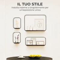 HOMCOM Mensole Flottanti Geometriche per Soggiorno, Set di 4 Pezzi, Nero(m-4)