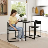 HOMCOM 3 Piece Dining Table and Chairs Set, Dining Room Sets, Rectangular Space Saving Table and 2 Chairs for Compact Kitchens, Steel Frame, Black(m-10)