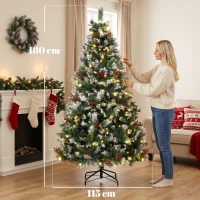 HOMCOM Árbol de Navidad Nevado 180 cm con 250 LED 11 Modos Mando a Distancia 840 Puntas 34 Piñas y 34 Bayas Verde(m-3)