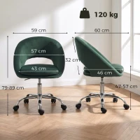 HOMCOM Velvet Desk Chair, Modern Office Chair with Height-Adjustable, Wheels, for Home Study Bedroom, Dark Green(m-3)