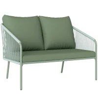 Outsunny Canapé de jardin 2 places en résine tressée avec coussins canapé d'extérieur accoudoirs cadre en acier 112x72x76cm vert(m-11)