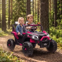 AIYAPLAY UTV Macchina Elettrica Bambini 24V 2 Posti, 2 Motori 120W, Batteria al Litio, Telecomando, Sospensioni, Rosa(m-10)