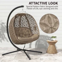 Outsunny Outdoor Double Hanging Chair with Cushion and Cup Holders, Sand Brown(m-4)
