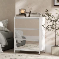 HOMCOM Cômoda Espelhada Moderna com 3 Gavetas, 60x35x80 cm, Branca(m-6)