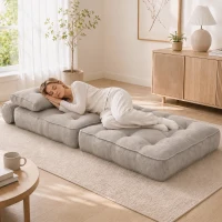 HOMCOM Sofá Cama 1 Plaza Convertible 3 en 1 Sillón de Suelo Plegable Sillón Cama de Lino con 2 Almohadas Acolchado Crema(m-8)