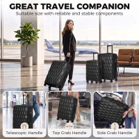 HOMCOM 3-Piece Suitcase Set, Hard Shell Carry On & Checked Luggage Set with TSA Lock, 20/24/28 Inch, Black(m-9)