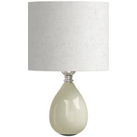 HOMCOM Lampă de masă din ceramică, cu abajur textil aspect in, E27, întrerupător basculant, pentru dormitor, crem(m-1)