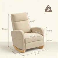 HOMCOM Silla Mecedora de Pana con Respaldo Alto Patas de Madera de Caucho Bolsillos Reposabrazos Estilo Moderno Beige(m-3)