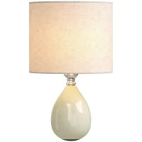 HOMCOM Tischlampe Tischleuchte, Vintage Nachttischlampe Schreibtischlampe mit Keramiksockel, Leinenschirm Kabel, E27 Fassung(m-11)