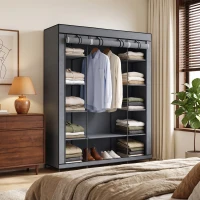 HOMCOM Armario de Tela Salvaspacio con Barra para Colgar y 11 Estantes, 135x45x175 cm, para Dormitorio, Gris(m-5)