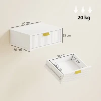 HOMCOM Set di 2 Comodini Camera da Letto da Parete con Cassetto Ondulato, Comodini Sospesi, per Soggiorno, 40x30x15cm, Bianco(m-3)