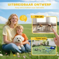 PawHut Huisdieromheining, puppyren, puppyhek, 12 panelen, voor binnen en buiten, grijs(m-9)