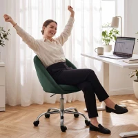 HOMCOM Velvet Desk Chair, Modern Office Chair with Height-Adjustable, Wheels, for Home Study Bedroom, Dark Green(m-9)