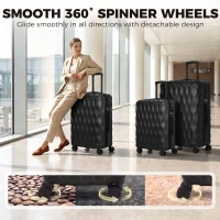 HOMCOM 3-Piece Suitcase Set, Hard Shell Carry On & Checked Luggage Set with TSA Lock, 20/24/28 Inch, Black(m-8)