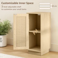 HOMCOM Set of 2 Bedside Tables with Rattan-Decor Doors, Boho Slim Nightstands with Adjustable Shelf, Natural Wood Finish(m-6)