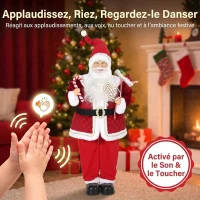 HOMCOM Père Noël Animé Grandeur Nature 120 cm, Décoration Musicale Chantante à Tête Mobile, Activation Sonore, Tactile, Rouge(m-5)